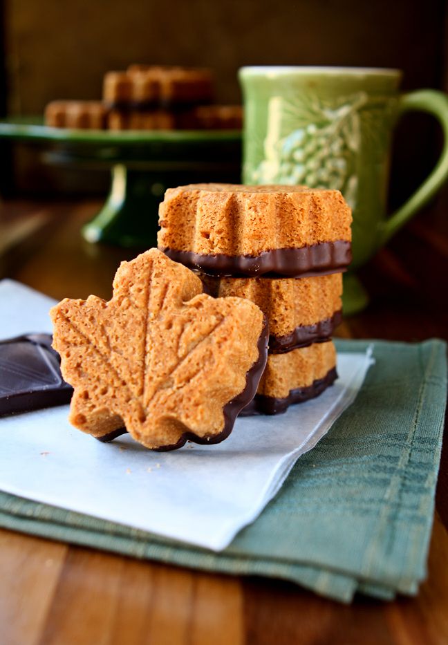 Maple shortbread cookies dipped in dark chocolate