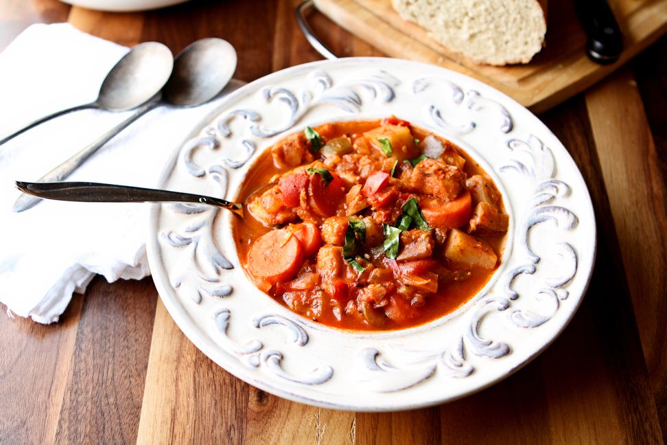Fish Stew | Hearty and healthy fish stew made with white fish and tons of fresh veggies. The ultimate comfort meal! | heavenlyhomecooking.com
