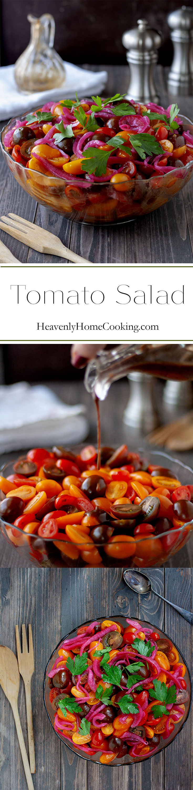 Tomato Salad | This easy, delicious, tangy tomato salad is the perfect summer side dish. Bring it to your next BBQ for rave reviews! | www.heavenlyhomecooking.com