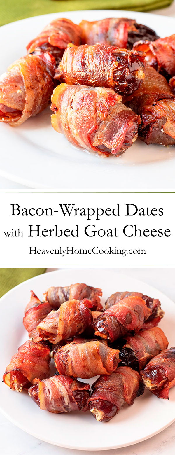 Bacon-Wrapped Dates with Herbed Goat Cheese | These are some of the tastiest appetizers you will ever eat. So easy to make too! | www.heavenlyhomecooking.com