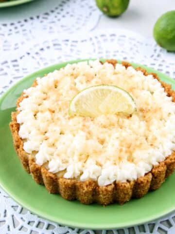Mini key lime pie on a light green plate