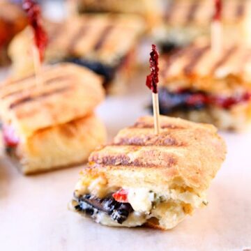 Portobello panini appetizer on parchment paper