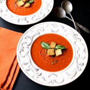 Tomato Soup for Two | This delicious homemade tomato soup is well-portioned for two. In just 30 minutes, you will have a tasty, light and comforting lunch! | heavenlyhomecooking.com