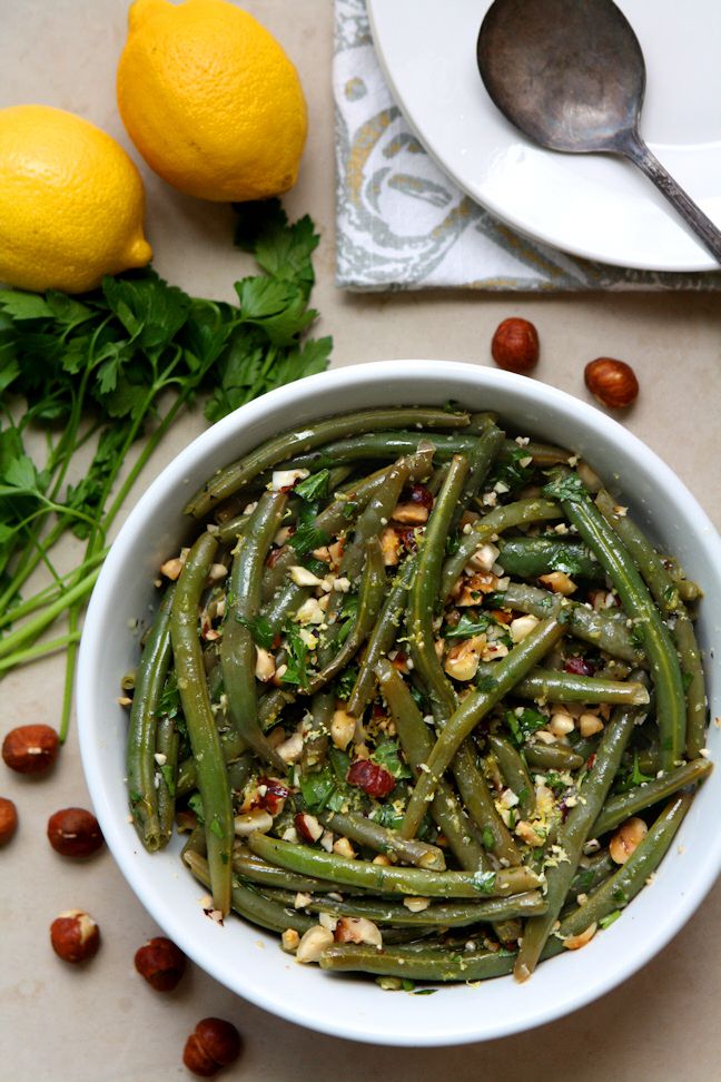 Steamed Green Beans with Hazelnut Gremolata Fresh green beans steamed