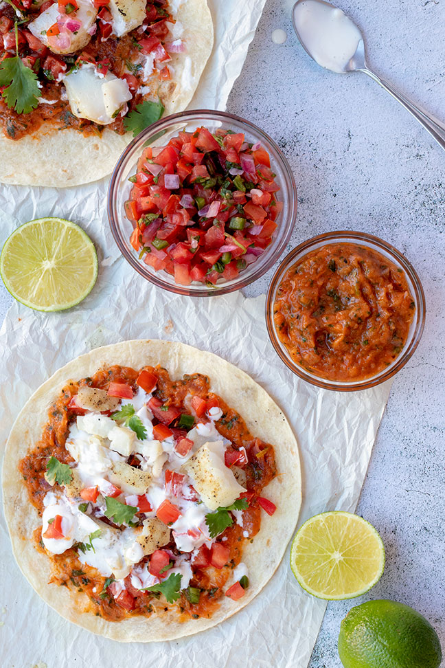 Grilled Fish Tacos with Roasted Tomato Salsa | Fresh and delicious grilled fish tacos with roasted tomatoes and red onions, finished off with homemade Pico de Gallo. Superb! | www. heavenlyhomecooking.com