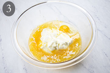 Wet ingredients in a bowl.