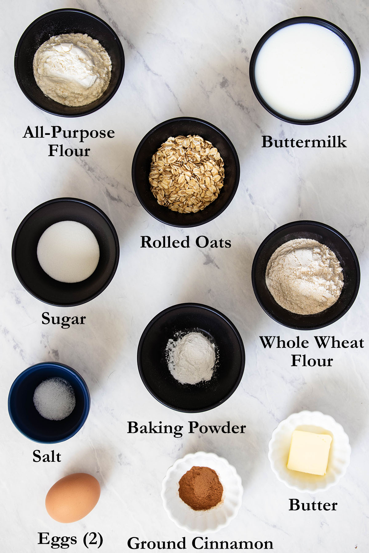 Ingredients for cinnamon oatmeal pancakes