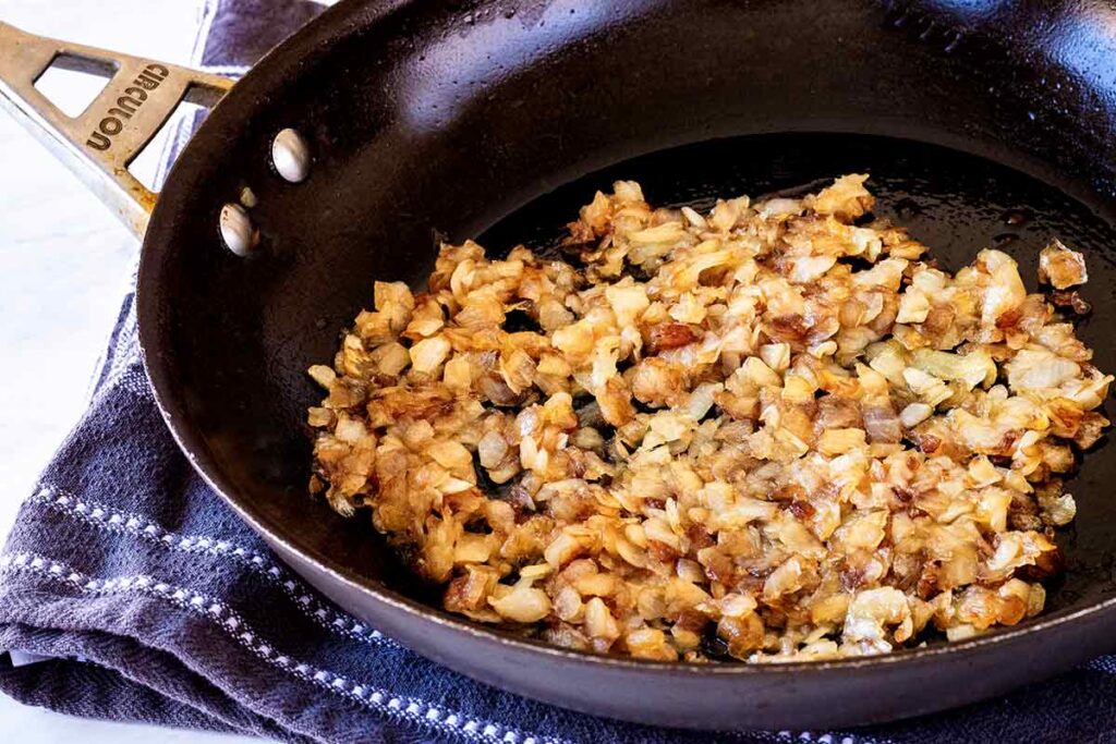 Carmamelized onions in a skillet