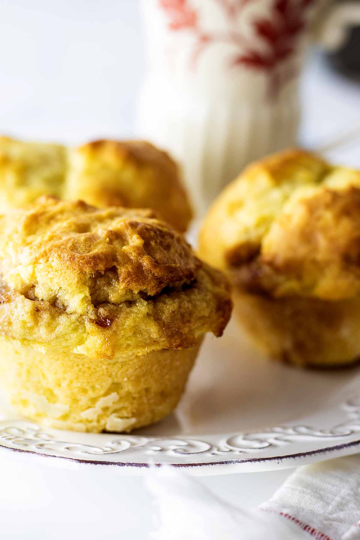 Close up of biscuit muffins on a white plate
