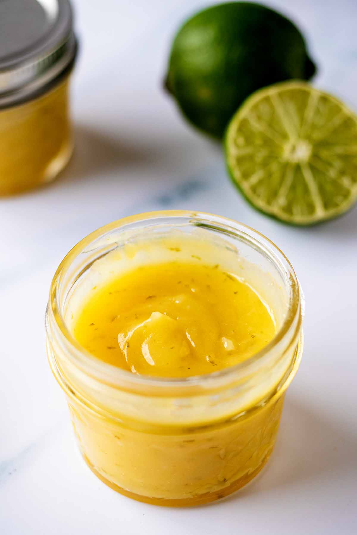 Lime curd in a glass jar