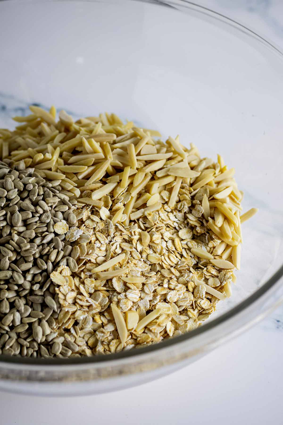 Dry ingredients in a glass bowl