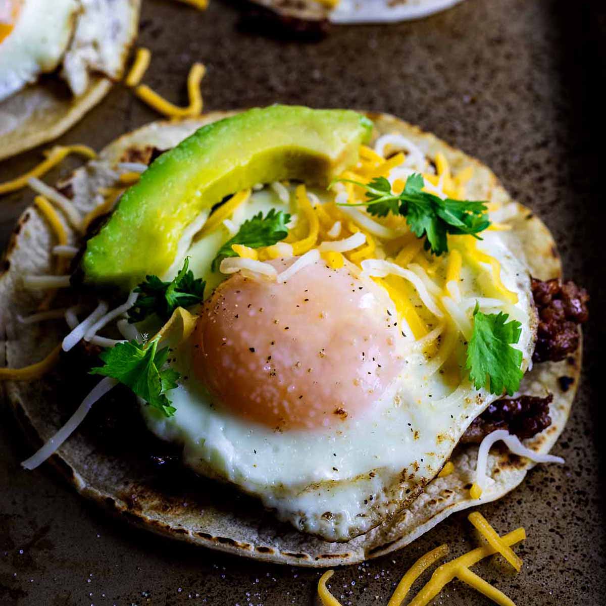 Breakfast street taco on a baking sheet