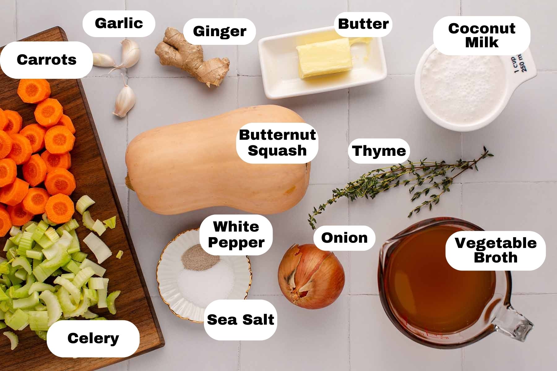 Creamy butternut squash soup ingredients.