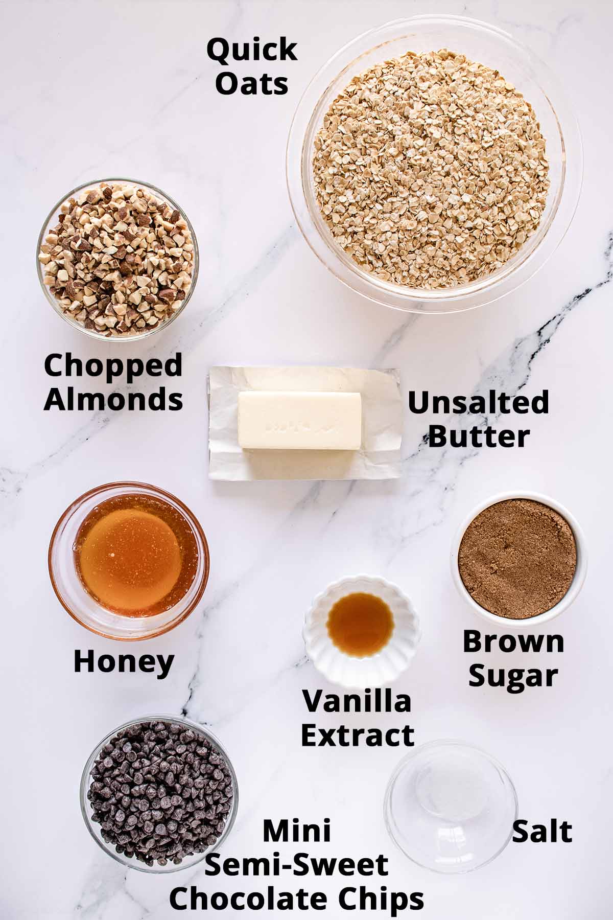 Oat and honey granola bar ingredients
