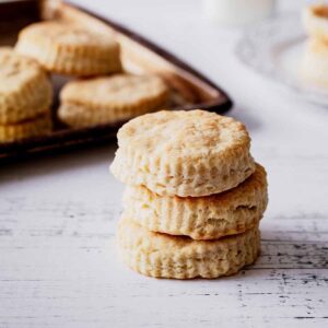 Stack of biscuits on a white weathered table