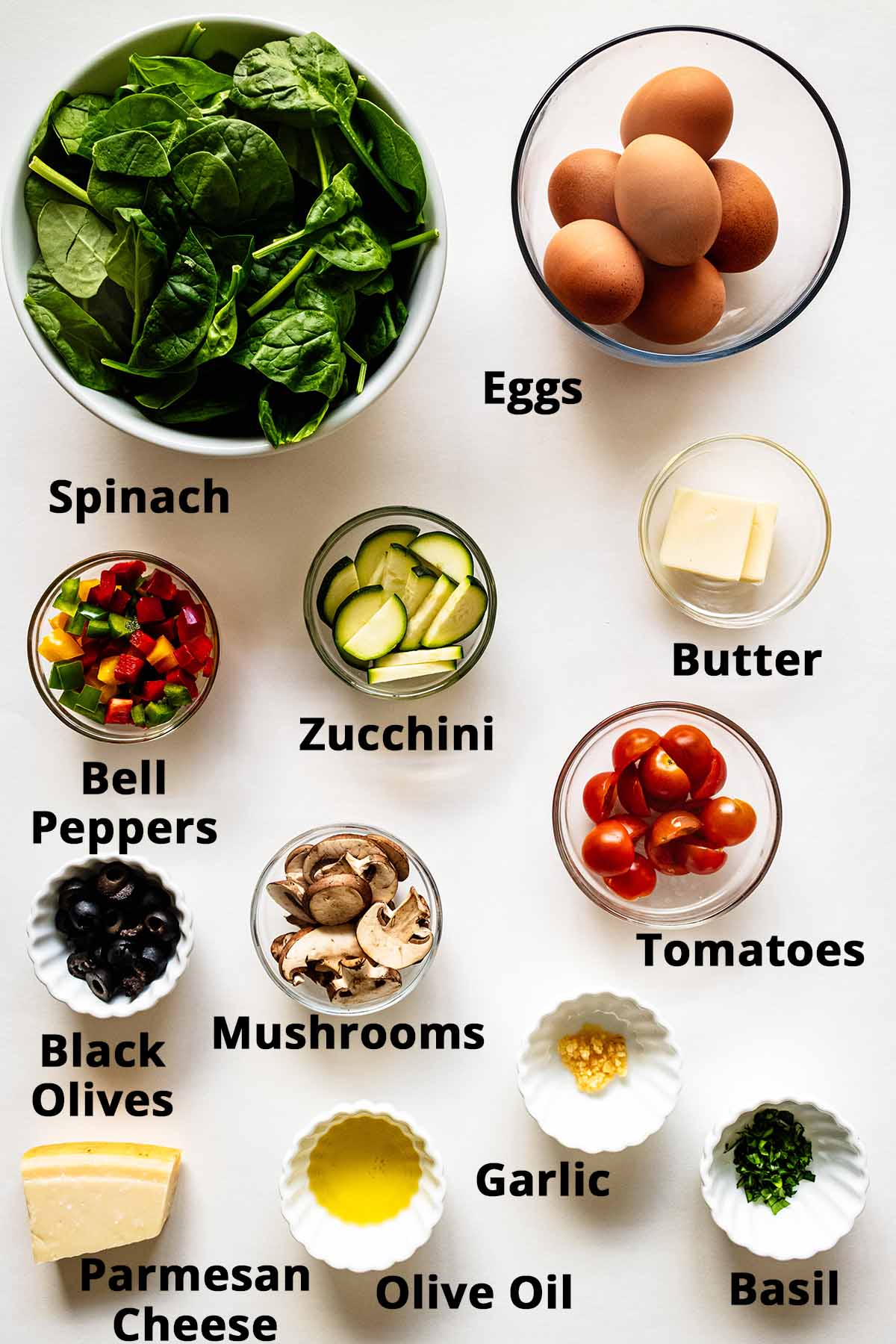 Vegetable omelette ingredients