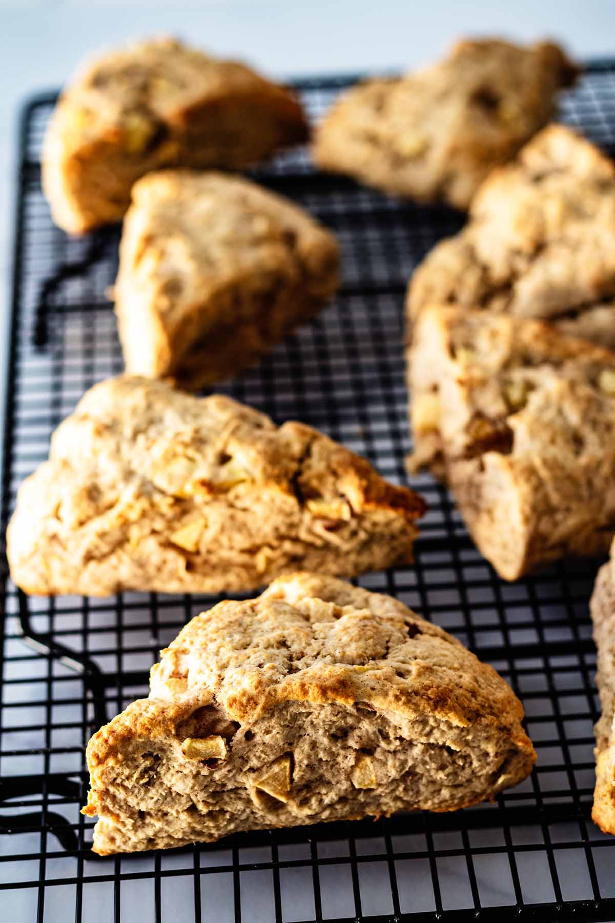 Apple scones are cooled on a cooling rack