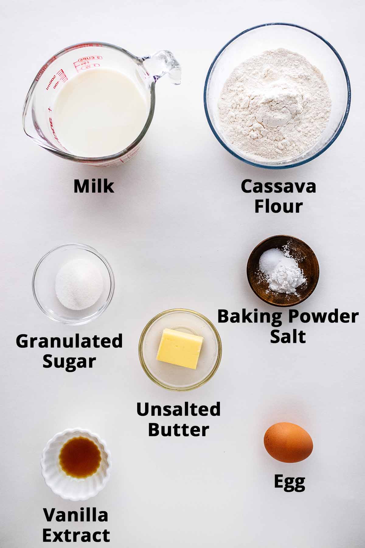 Cassava pancakes ingredients.