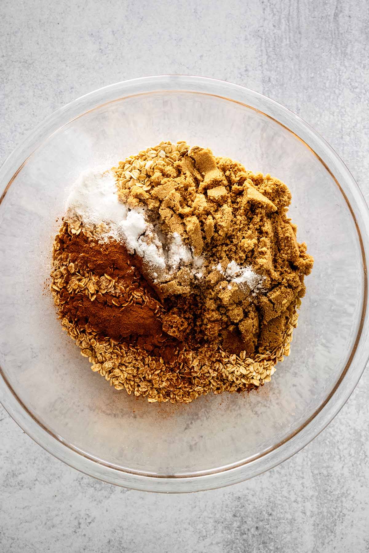 Dry ingredients in a glass bowl