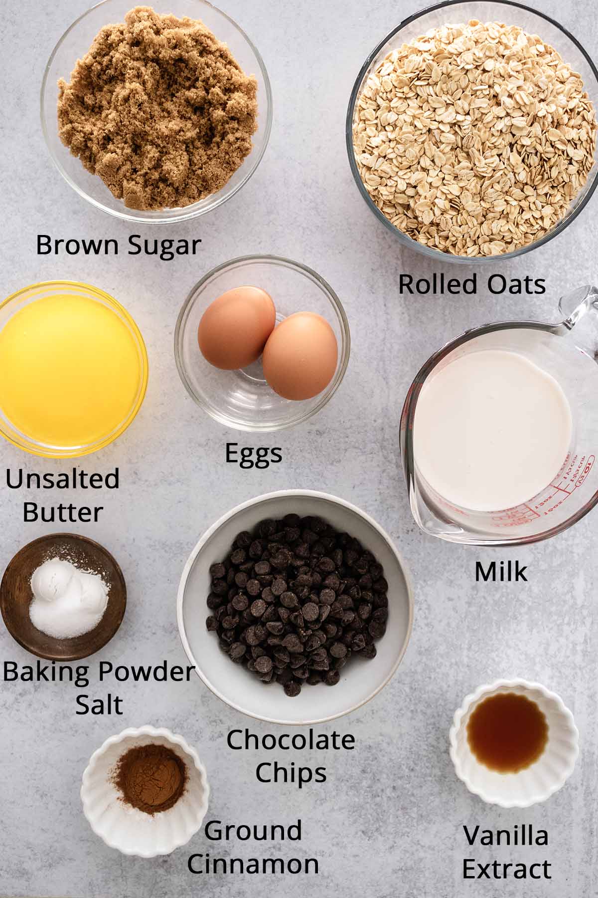 Chocolate chip baked oatmeal ingredients