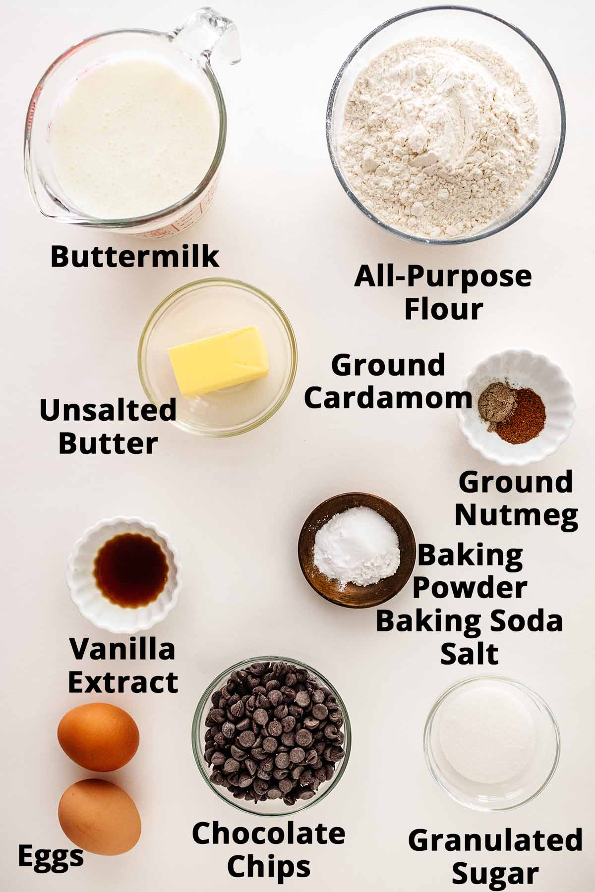 Chocolate chip waffle ingredients.