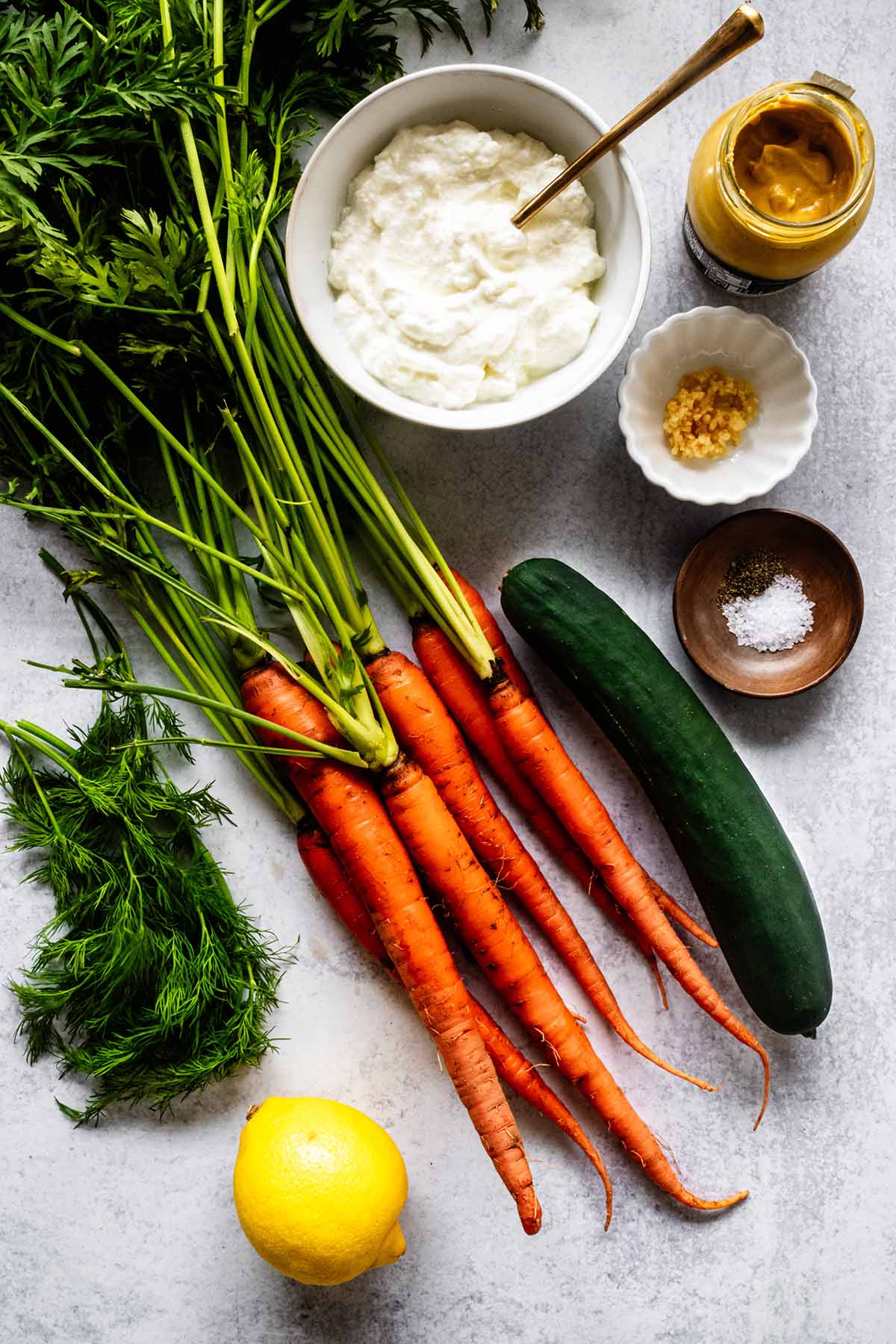 Carrot cucumber salad ingredients.