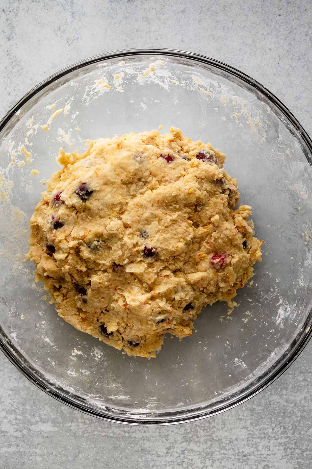 Scone dough in a large glass bowl