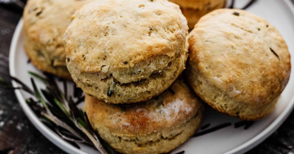 Stack of rosemary biscuits on a plate