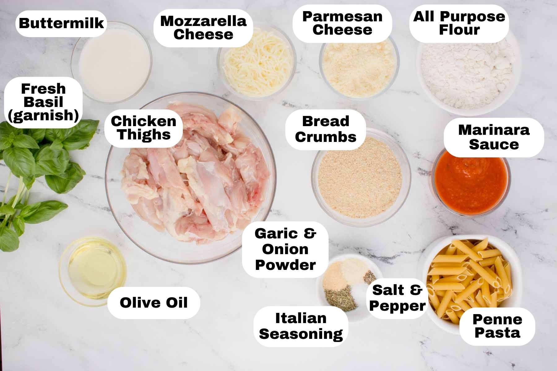 Chicken Parmesan ingredients.