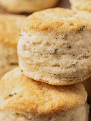 Close up of a stack of rosemary biscuits