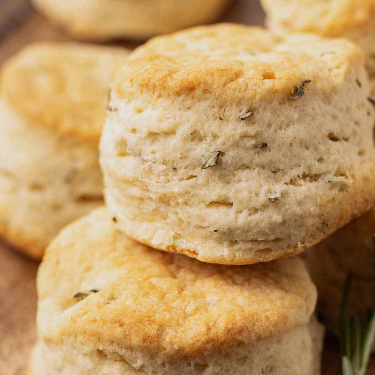 Close up of a stack of rosemary biscuits