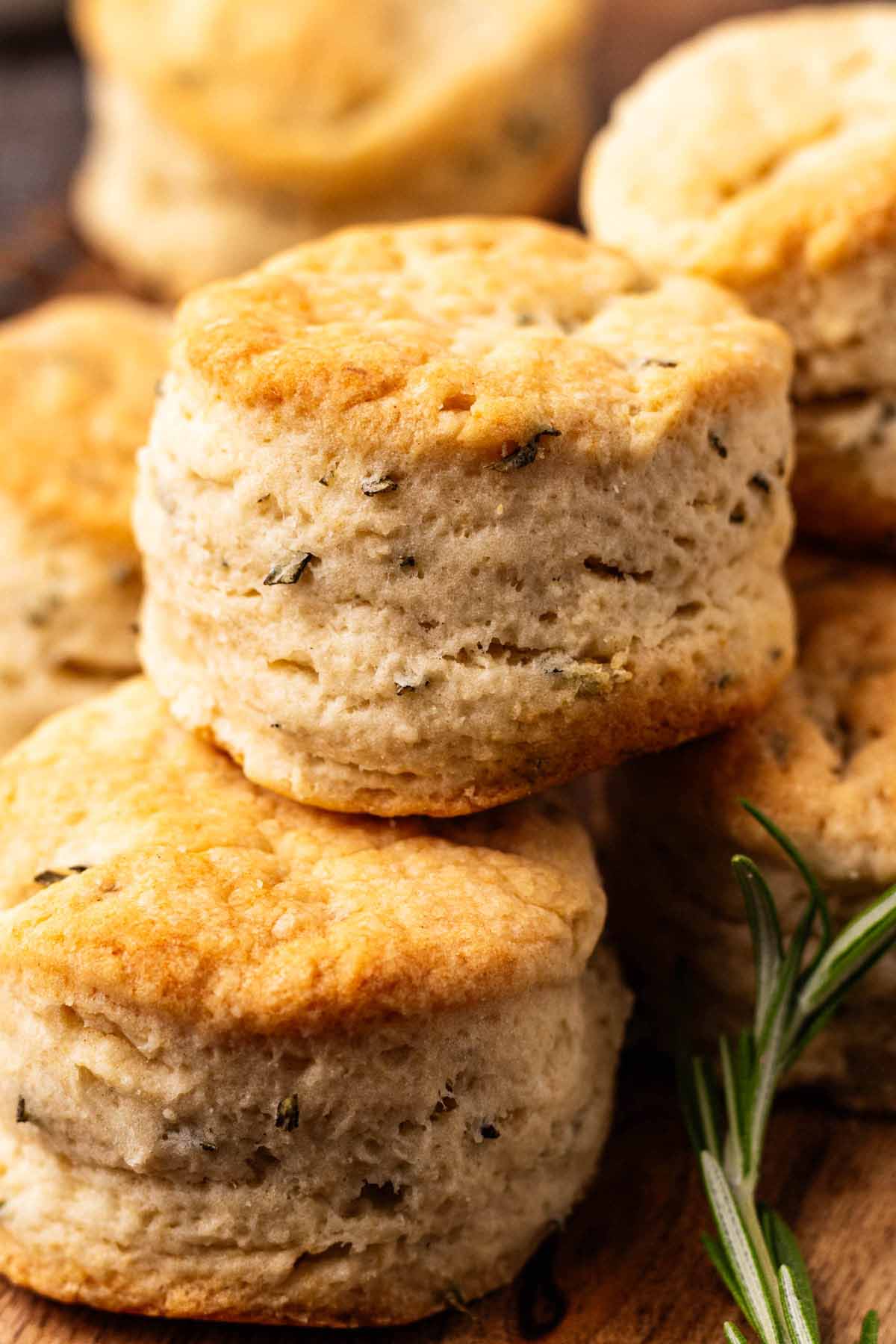 Close up of a stack of rosemary biscuits
