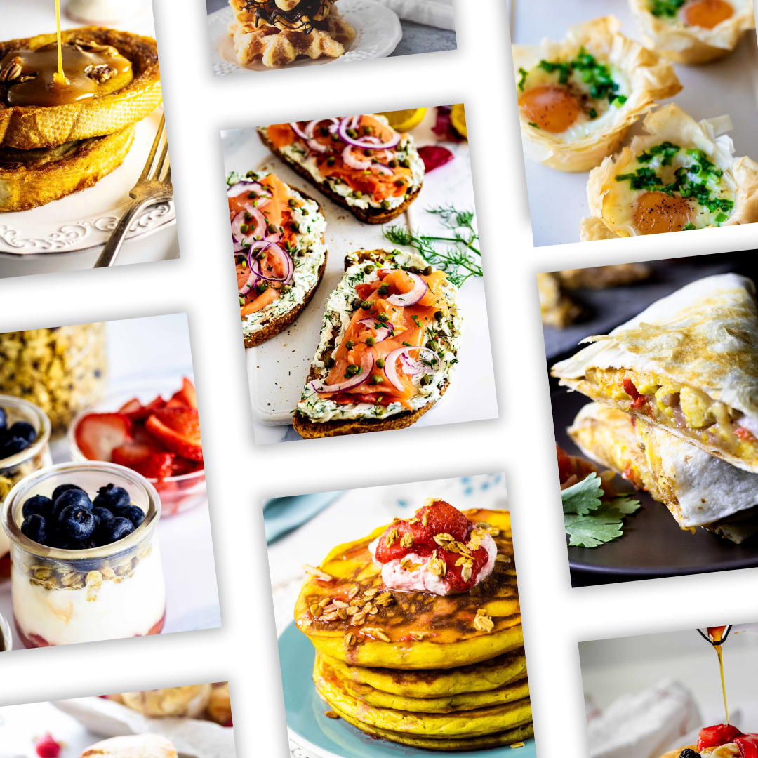 Collage of breakfast recipes