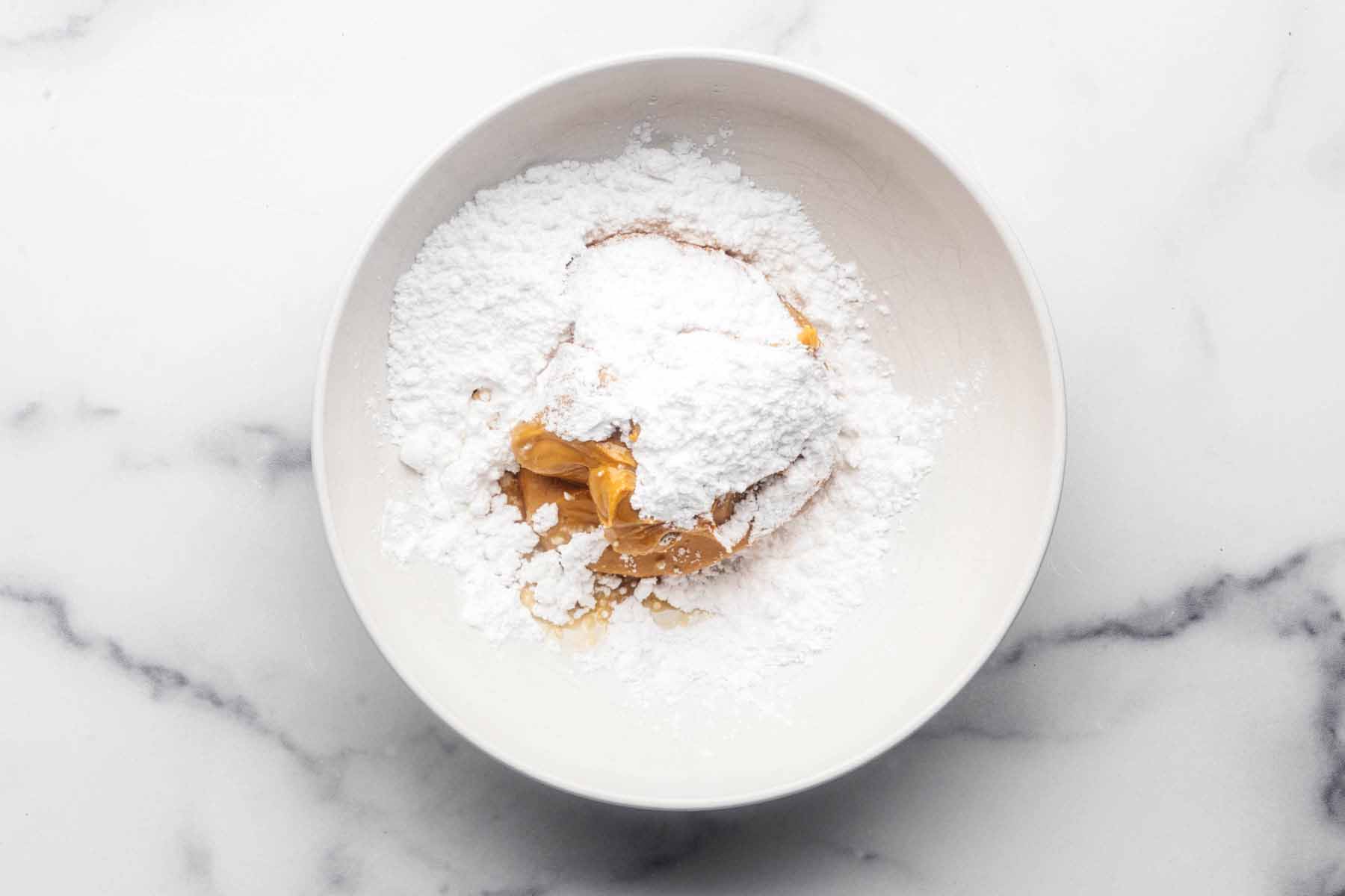 Filling ingredients in a small white mixing bowl