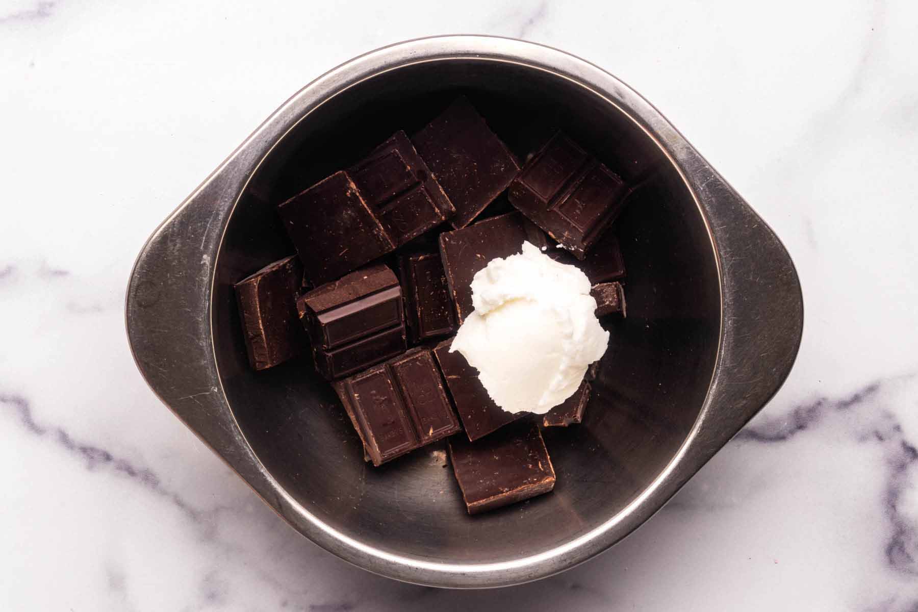 Chocolate and shortening in the top pan of a double boiler