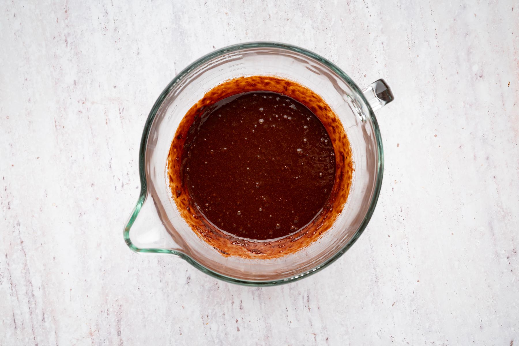 Chocolate brownie batter mixed until smooth and fully combined.